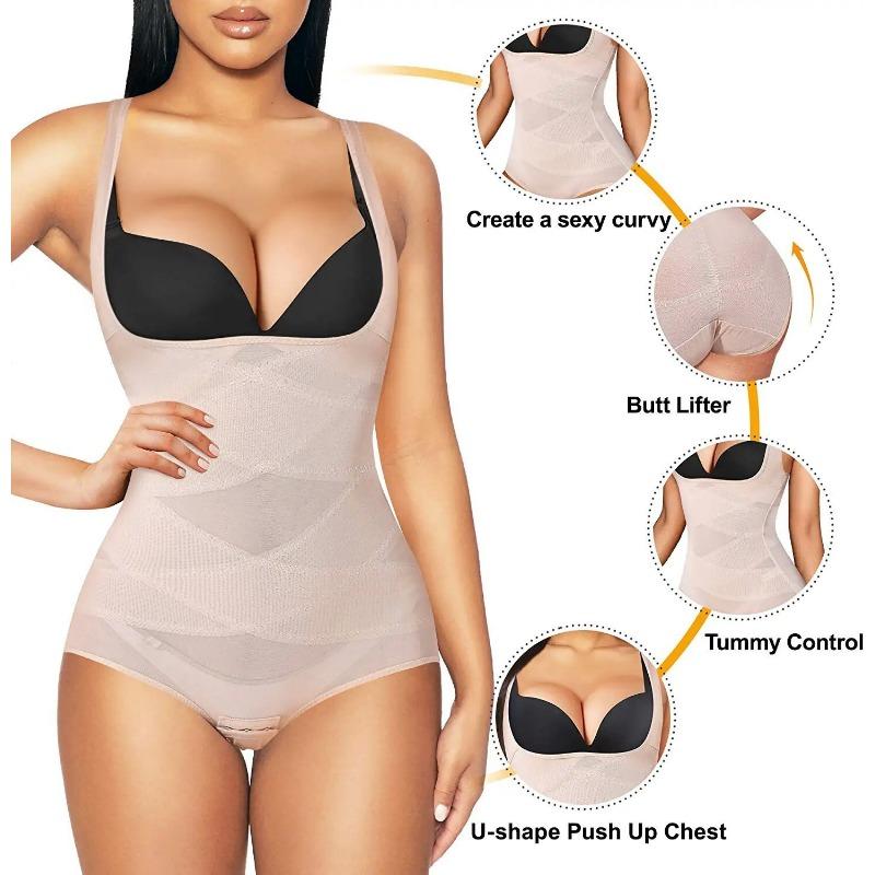 Womens Thin Breathable Mesh One Piece Full Body Shapewear Tummy Control Butt Lift