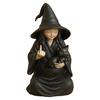 Halloween Ornament Dark Humor Witchcraft Vibe Creepy Witch Statue Black Robe Cat Themed Resin Home Decor