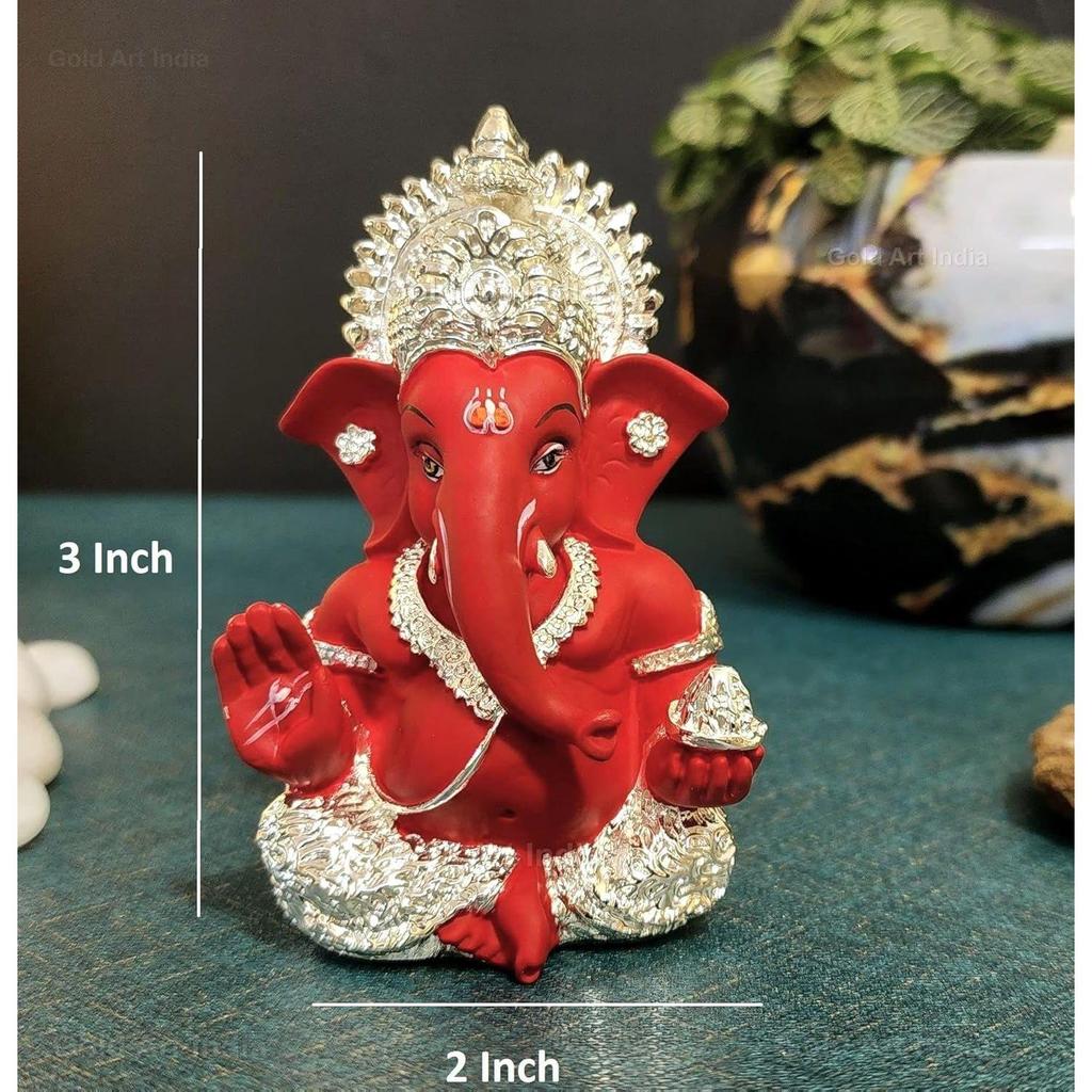 Silver Plated Ganesh Idol for Car Dashboard God Ganesha Idol for Home Decor Ganpati for Gift 3.5 inches (Silver)