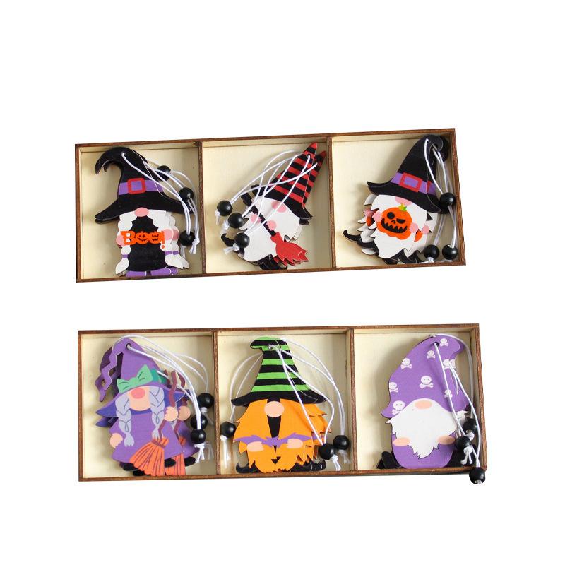 Halloween Pendant Faceless Old Man 3 Grid Box Holiday Wooden Pendant Window Wall Decoration Listing