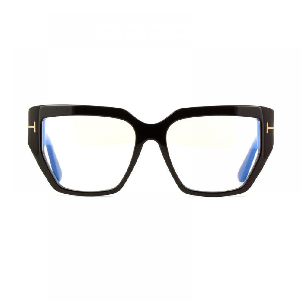Tom Ford Eyeglasses Square Full Rim Dark Havana Frame And Clear Blue Light Block Lenses Lens Ft5951 B052 Black