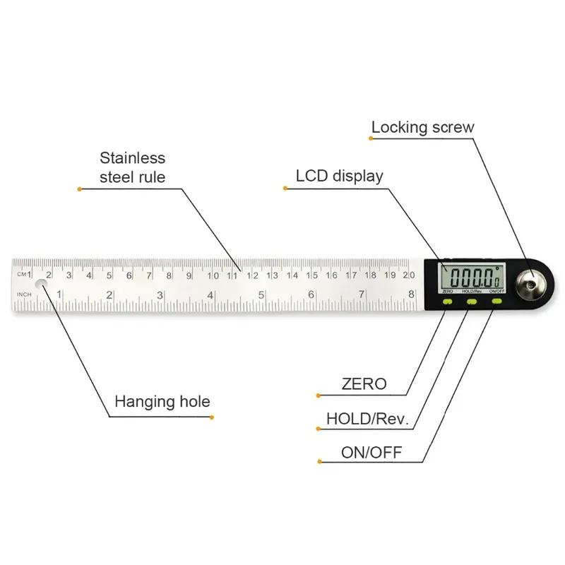 SHANHR 200mm/300 mm Digital Meter Angle Inclinometer Angle Digital Ruler Electron Goniometer Protractor Angle Finder