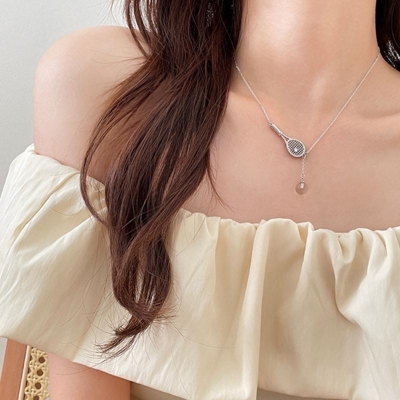 Elegant Badminton Racket Necklace With Crystal Accents Copper Jewelry For Women Gift