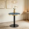 Modern Round Side Table, Marble-Look Tabletop with Golden Rim, Sturdy Metal Frame In Black/Gold, Ideal As Coffee Table, Nightstand or Balcony Table
