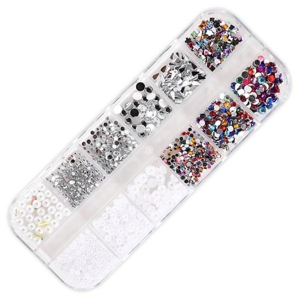 

Набор деталей для ногтей Chic Fit Nail с камнями, 12 видов, разные цвета, 1 шт.