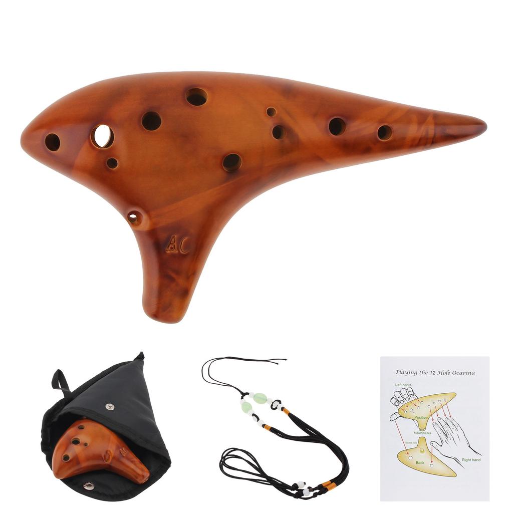 12 Holes Alto ToneC Ceramic Ocarina for Children / Adults / Beginners with Song Book Neck Cord Carry Bag,Good Musical Instrument