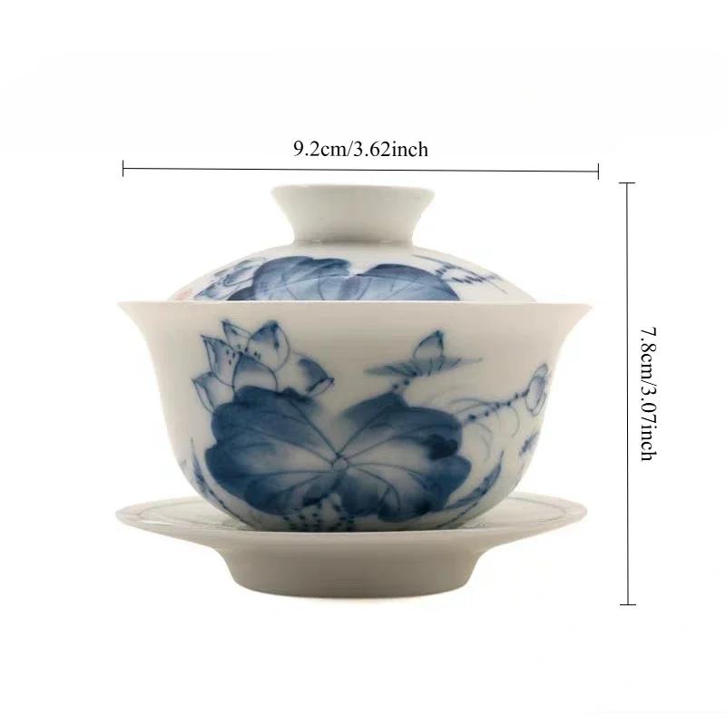 Premium Weißes Porzellan Gaiwan Set 160ml - Blau & Weiß Keramik Gongfu Teeschale, Sancai Gedeckter Becher, Chinesische Teezeremonie