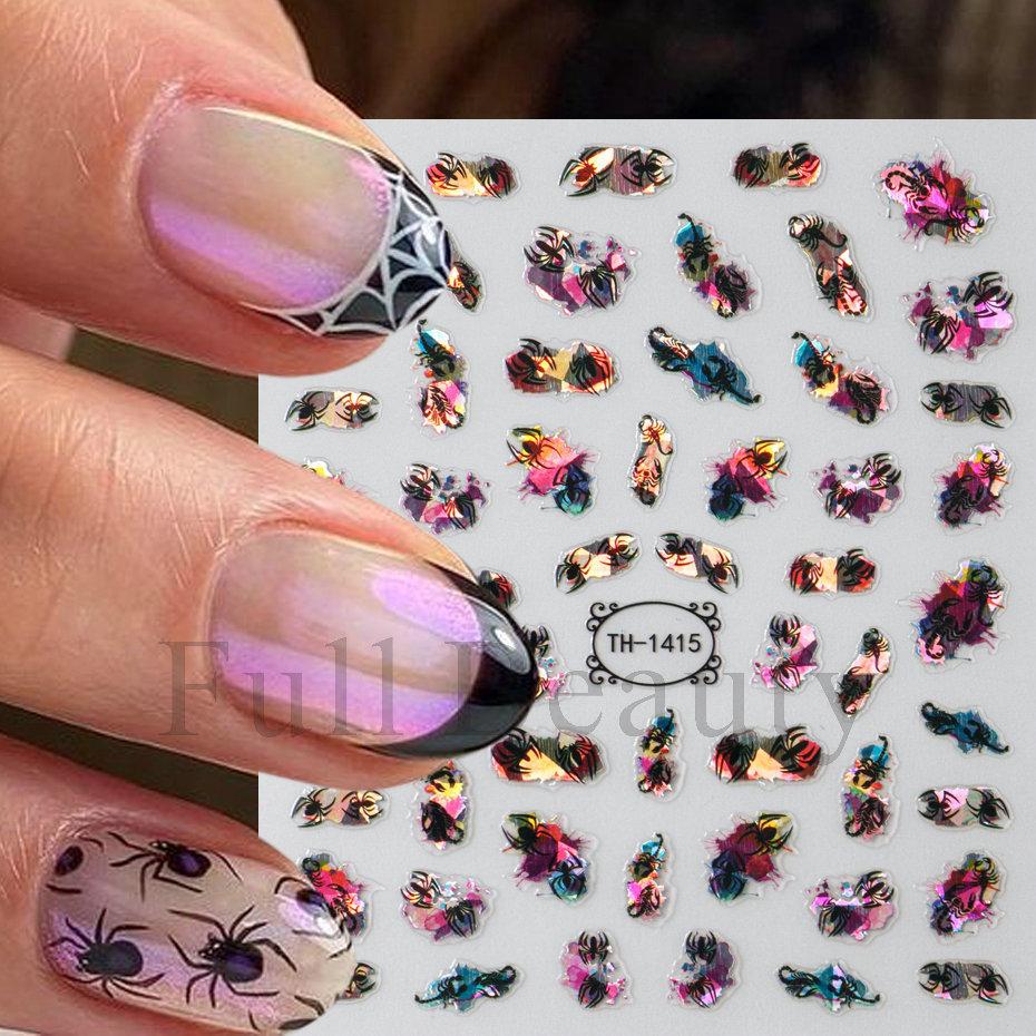 Nail Art Sticker Diablo Series European And American Halloween Laser Spider Scorpion Thin Fortitude Back Glue Nail Sticker