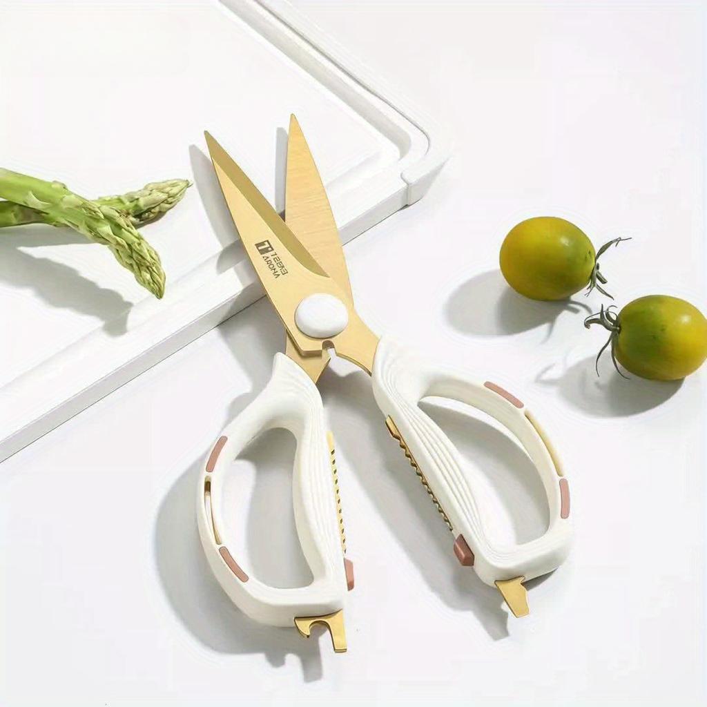 [Golden, Multi-Purpose Scissors] Golden European-Style Heavy-Duty Multi-Purpose Scissors-Rubber Elastic Handle for Easy Cutting of Meat and Vegetables