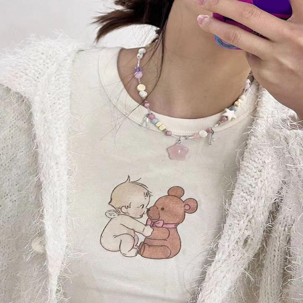 Y2K Choker Fashion Jewelry Star Pendant Beaded Necklace Resin Neck Jewelry Exquisite Accessory for Party Daily Wear