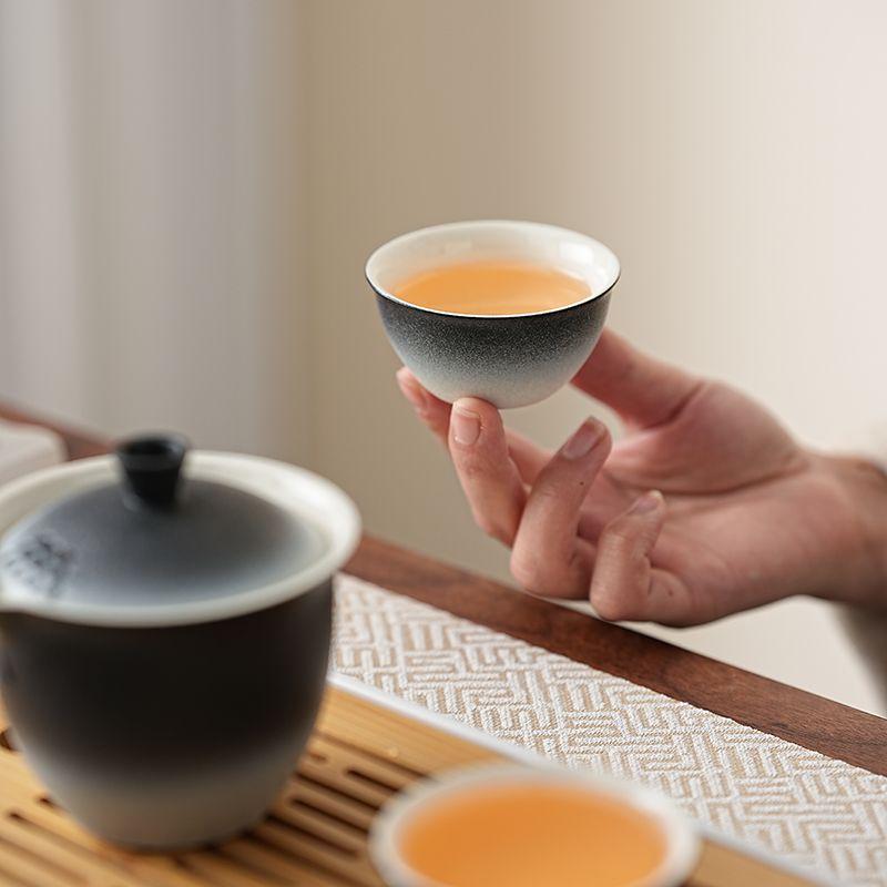 Gradient Travel Tea Set, Ceramic Kuai Ke Cup Portable Package Outdoor Minimalist Style Cup Office Use, One Pot with Three Cups