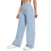 Womens High-Waisted Slim Fit Straight Leg Denim Jeans Cotton Blend Style