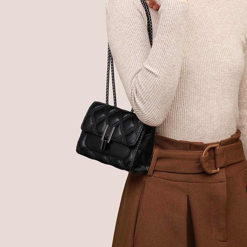 Womens Mini Square Crossbody Bag With Chain Strap Soft PU Leather Daily Use Street Style Small Shoulder