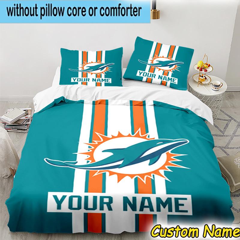 3pcs Custom Name Dolphins Team Bedding Set Includes 1 Duvet Cover & 2 Pillowcases for All Seasons Dormitory Home Decor Christmas gifts