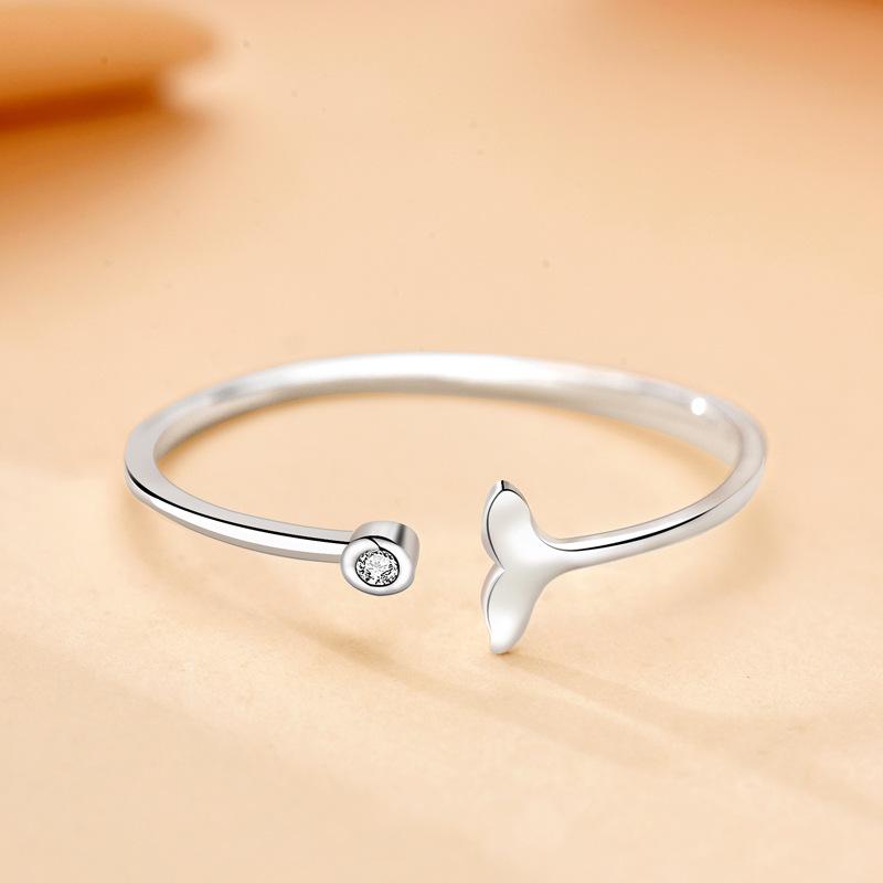 S925 Sterling Silver Fishtail Ring: Cute, Simple, Thin Band, Adjustable Index Finger Ring for Women
