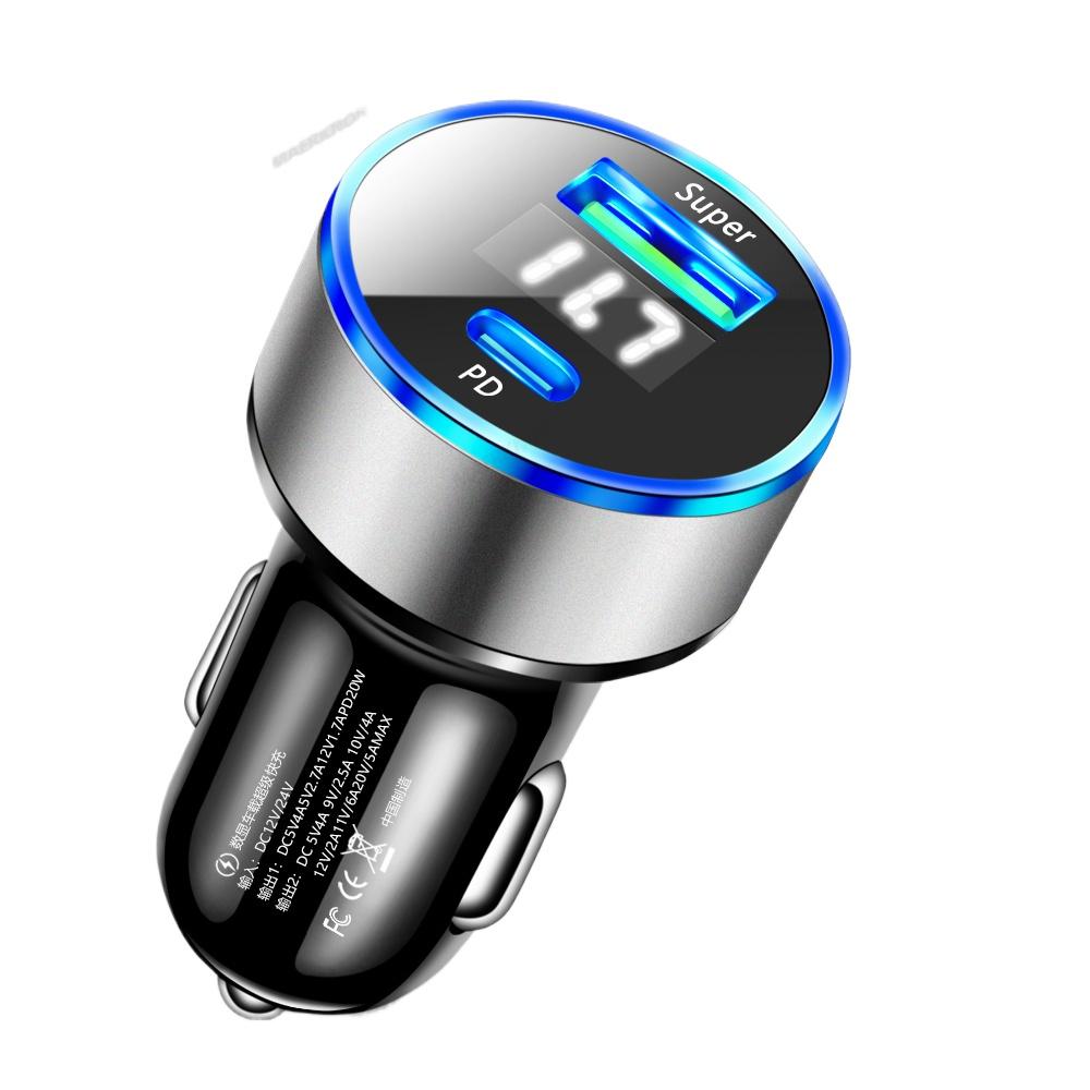 20W PD Car Charger Fast Charging Car Phone Charger Adapter LED Display for IPhone 16 15 14 Xiaomi Samsung USB Type C Charger In Car