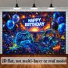Telo di Sfondo per Compleanno Gaming 2D per Bambini, Decorazione Festa Game al Neon Blu