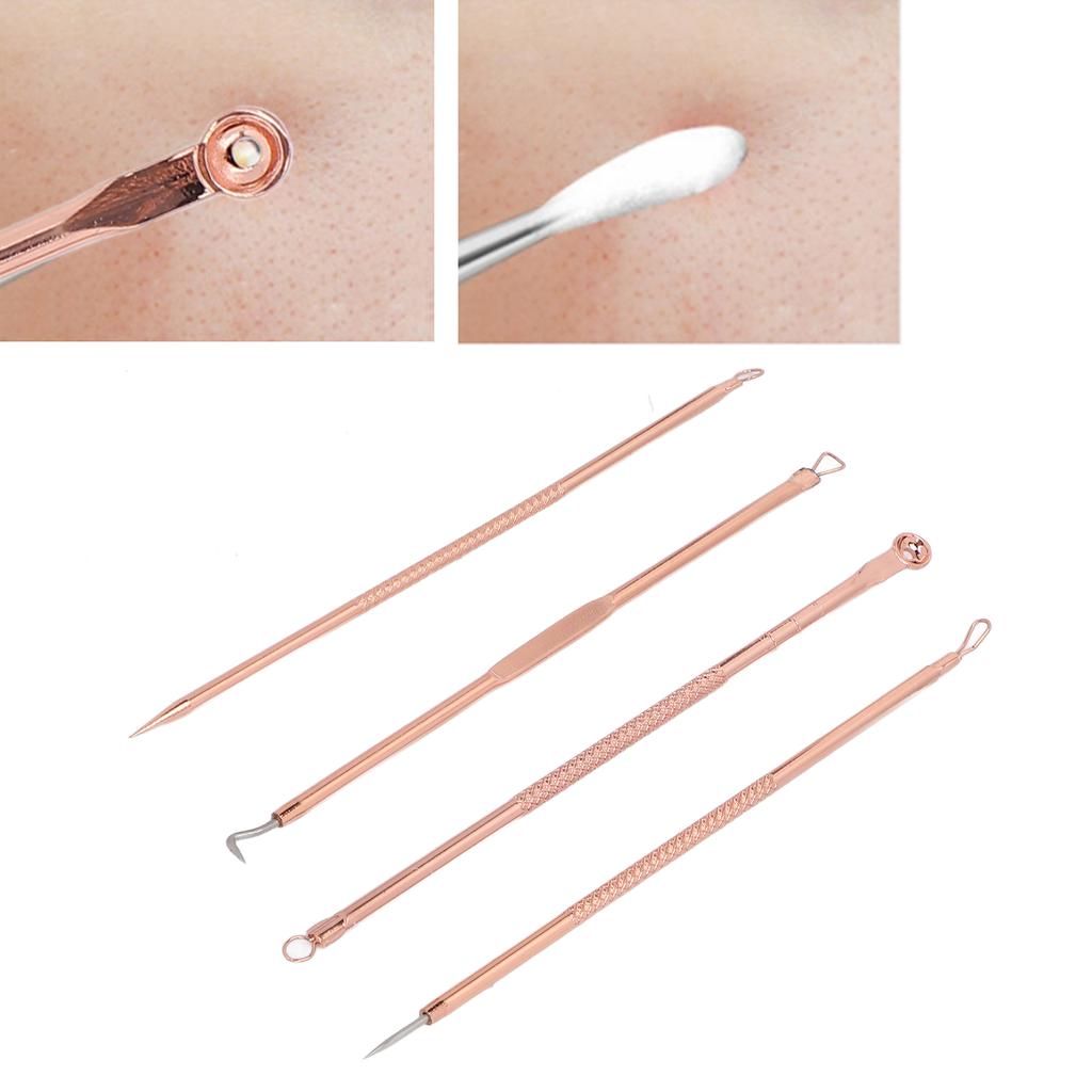 4 Pcs Pimple Popper Tool Kit Rose Gold Portable Double Head Stainless Steel Acne Blackhead Removal Needle Tool