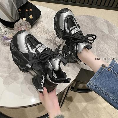 Fashion 35-43 Women's Chunky Sneakers 2024 Breathable Mesh Platform Sports Shoes Woman Fashion Lace Up Thick Sole Casual Shoes Mujer