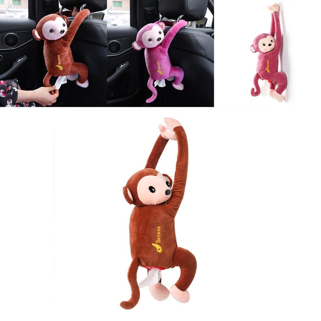 Cute Monkey Car Tissue Box Holder Plush Material Long-lasting Car And Home Use