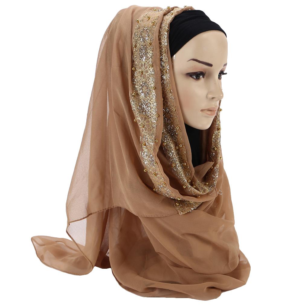 Chal de Gasa con Encaje para Mujer, Hijab Musulmán Bordado Elegante, Pañuelo para la Cabeza de Moda Modesta