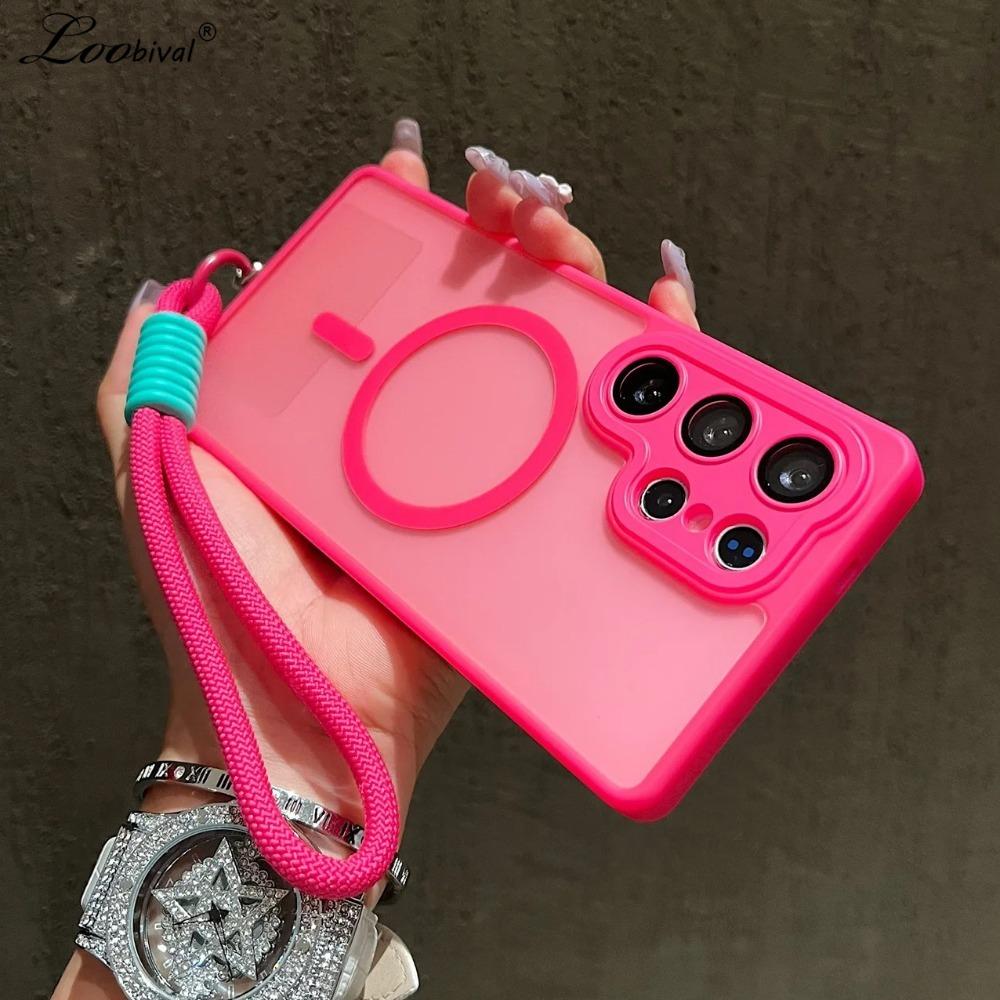 Matte for Magsafe Translucent Lanyard Case for Samsung Galaxy S26 S25 Ultra S24 FE S23 Plus A16 A36 A56 A17 Wrist Strap Cover