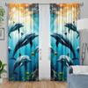 2pc Dolphin Print Curtains, Polyester Fabric, Machine Washable, Suitable for Bedroom and Living Room Decoration