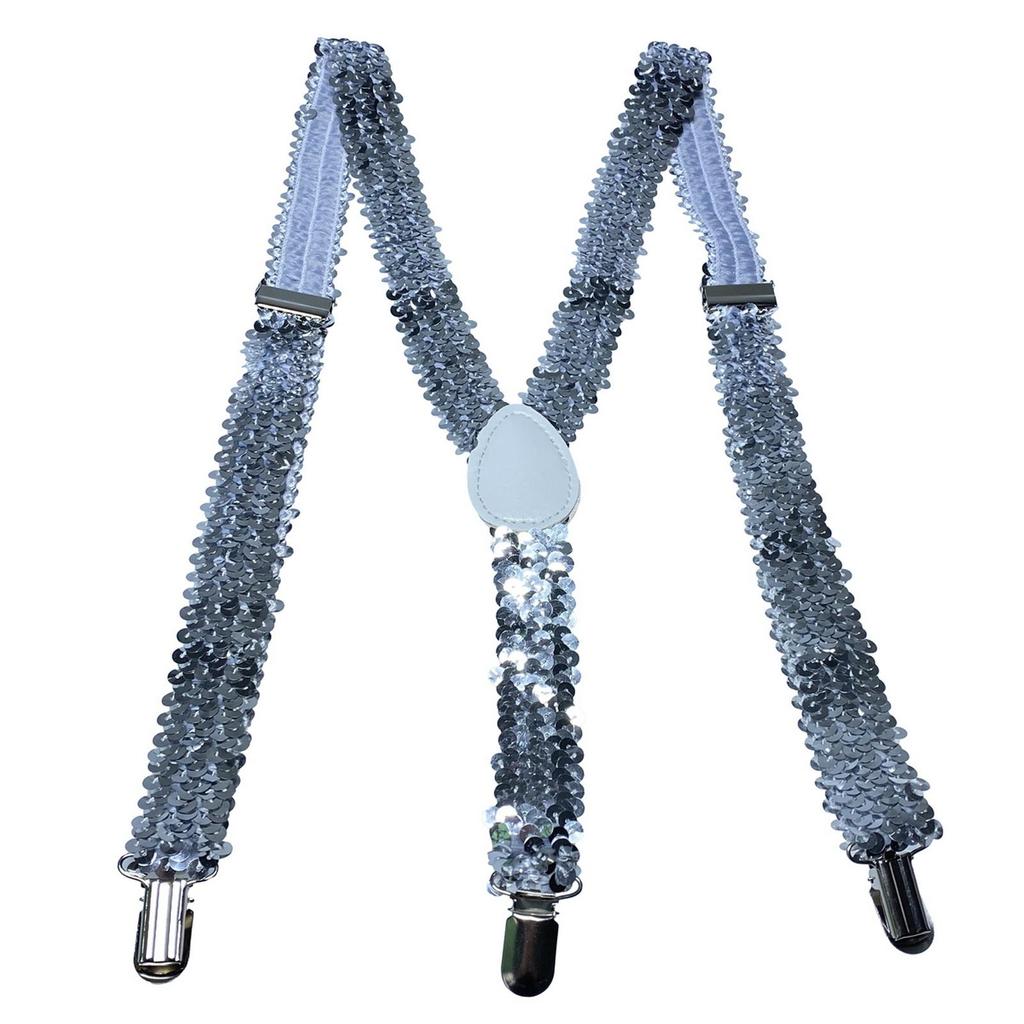 Unisex Sequin Y Back Suspenders 3 Clips Adjustable Elastic Braces