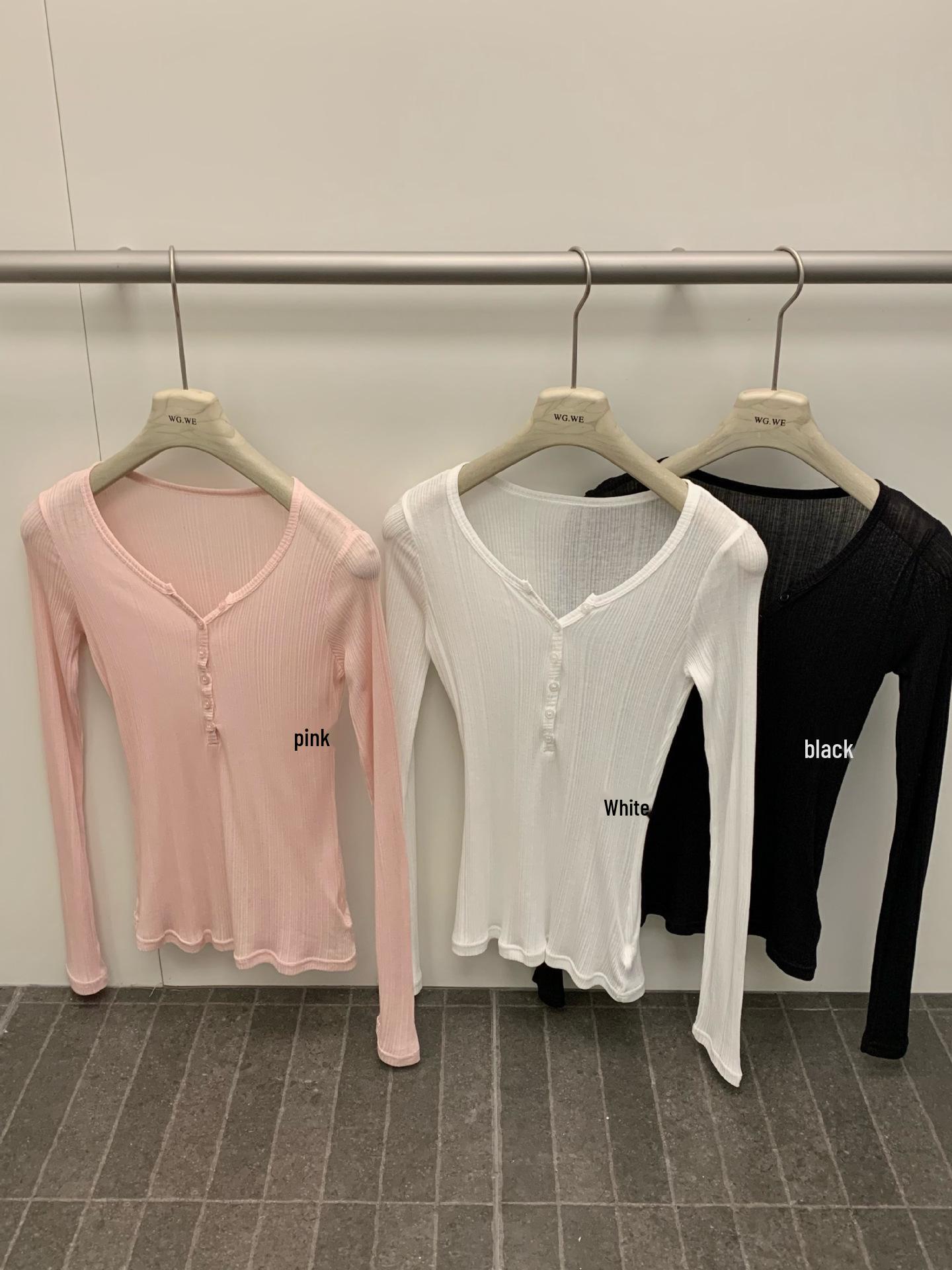 

Thirteen Hong Women s V-Neck Button Long Sleeve Slim Fit T-Shirt - Spring/Summer Collection Medium белый
