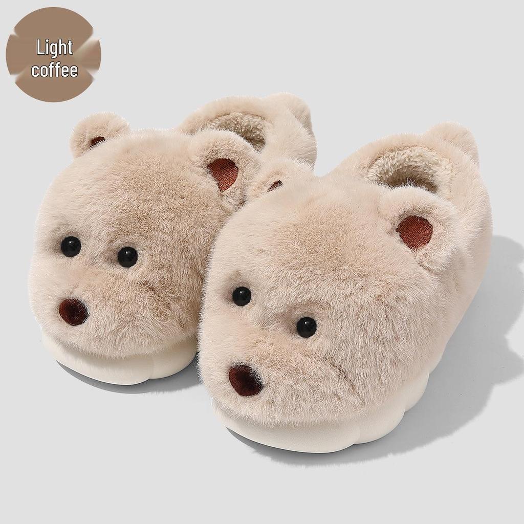 Plush Bear Cotton Slippers: Soft, Warm Autumn/Winter Home Shoes for Men & Women