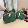 Damen Gepunktete Kosmetiktasche Etui Baumwolle Stepppunkt Muster Aufbewahrung Make-up Tasche Reise Toilettenartikel Tasche