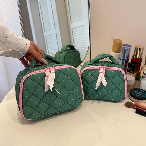 Damen Gepunktete Kosmetiktasche Etui Baumwolle Stepppunkt Muster Aufbewahrung Make-up Tasche Reise Toilettenartikel Tasche