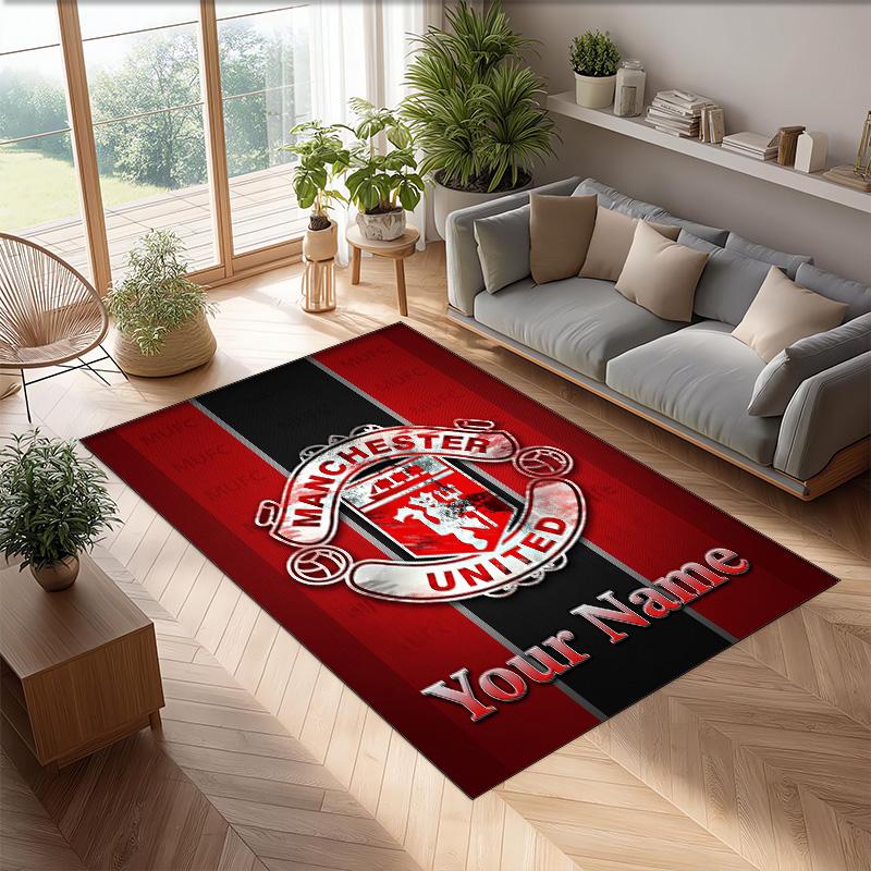 Manchester United Printed Crystal Velvet Rug Non‑Slip Crystal Velvet Carpet For Sofa Bedroom Indoor Home Decoration