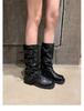 Grape mother two versions of height increase fashionable new belt buckle square round head fold medium tube knight boots boots women's autumn