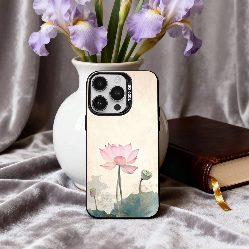 E-Emerald W-White Lotus Phone Case For iPhone17,16,15,14,13,12,11 Plus,Pro Max Black Candy Silver Phone Case