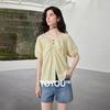 Chuyu Women's Linen Blend Hollow-Out Puff Sleeve Top