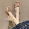 Transparent high-heeled cool slippers for women's summer wear 2025 new fairy feng rhinestone thick heel one-word crystal sandals