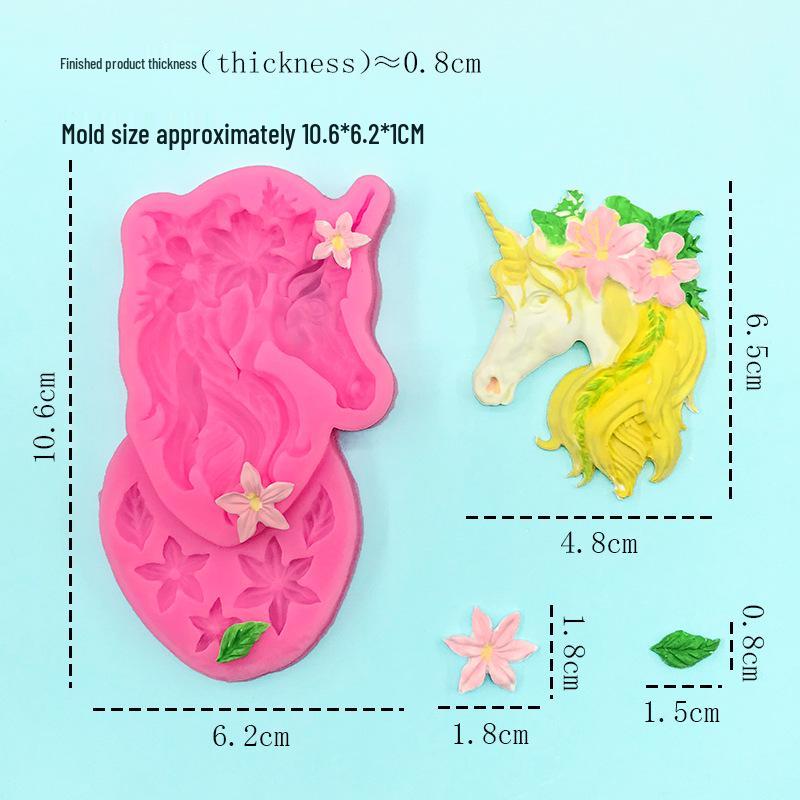 Unicorn Flower & Leaves Silicone Mold: Unicorn Head Fondant, Cake Topper, Epoxy Resin & Chocolate Mold