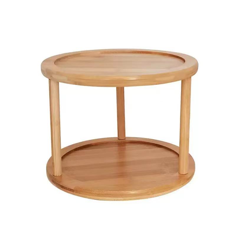 Wooden Two-Tier Rotating Spice and Cosmetics Rack - Bamboo Kitchen Organizer