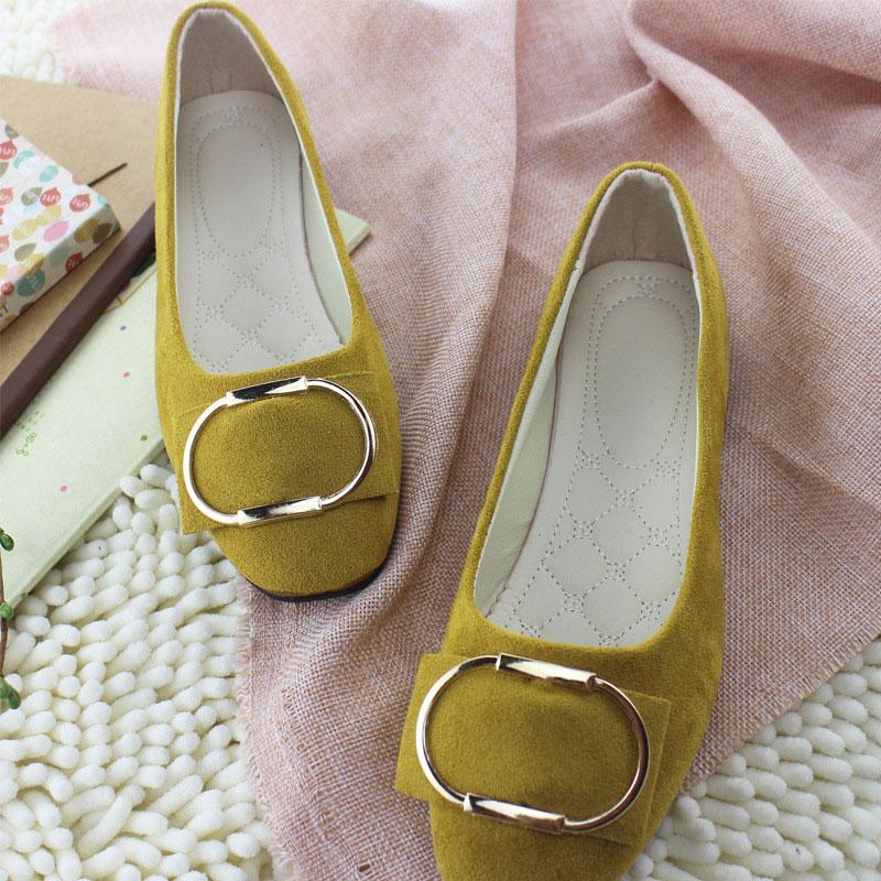 Nieuwe Mode Vierkante Neus Flock Dames Flats Lage Mond Instapper Lente Herfst Damesschoenen Metalen Ring Enkele Schoenen Vrouw WSH2443