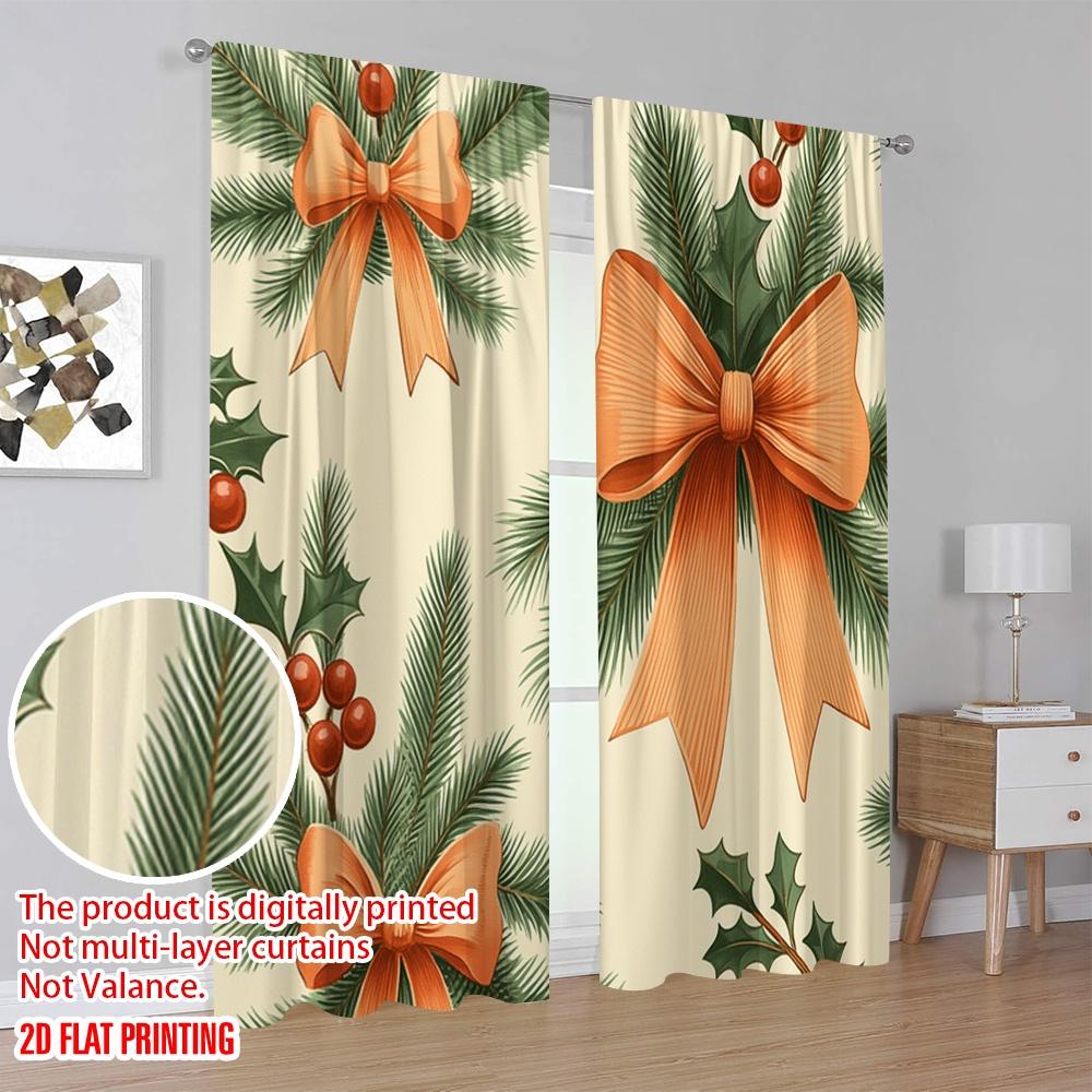 2 Stück, 2D-Flachdruck Beliebte Vorhänge Weihnachtsschleife Kiefer Stechpalme (4) Vielseitig 100% Polyester (ohne Stange) Außendekorationen