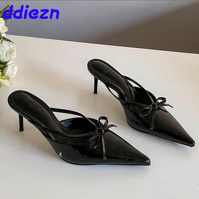 Modische Damen-Spitzschuh-Schuhe Damen Dünne Absätze Schlappen-Schuhe Modische Pumps mit Schmetterlingsknoten Damen High Heels Schuhe Sandalen Mules