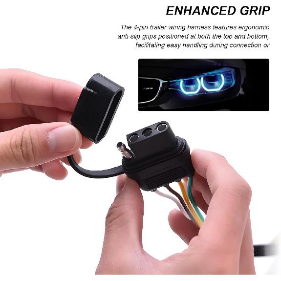4 Pin 4 Wire Trailer Wiring Harness, 16AWG 17 Inch 4 Prong Flat Trailers Light Connector with Dust Cover, 4-Way Trailer Wiring Harness Replacement