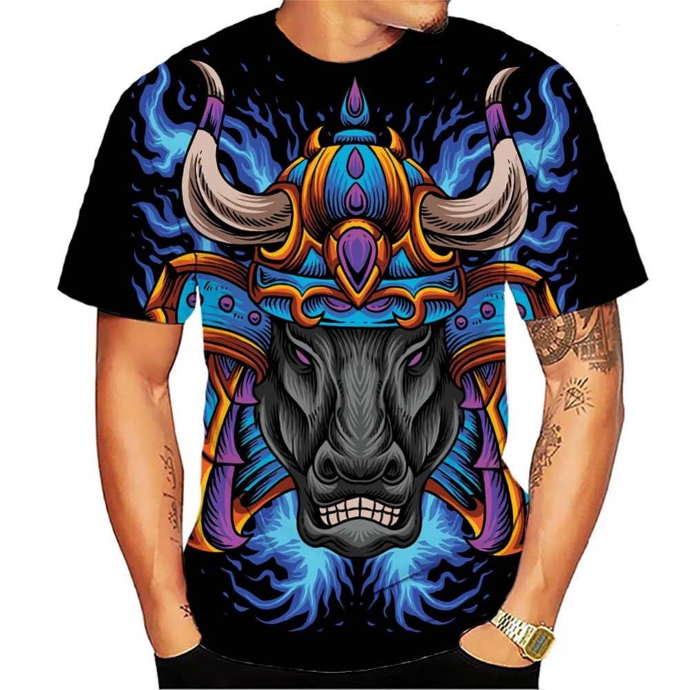 Animal Series 3D Digital Printed Men's Fashion Trend Round Neck Short Sleeved T-shirt