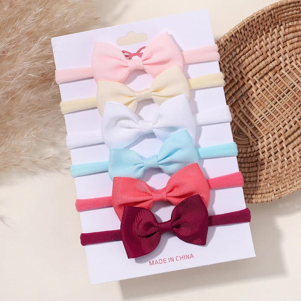 5/6Pcs Girls Solid Color Bowknot Headband For Baby Kids Grograin Ribbon Headwear Hair Bands Infant Hair Accessories