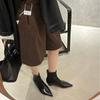 2025 Autumn New Pointed Elastic Soft Leather Thick Heel Short Boots Low Heel and Ankle Boots Fashion Boots Socks Boots Women's Shoes
