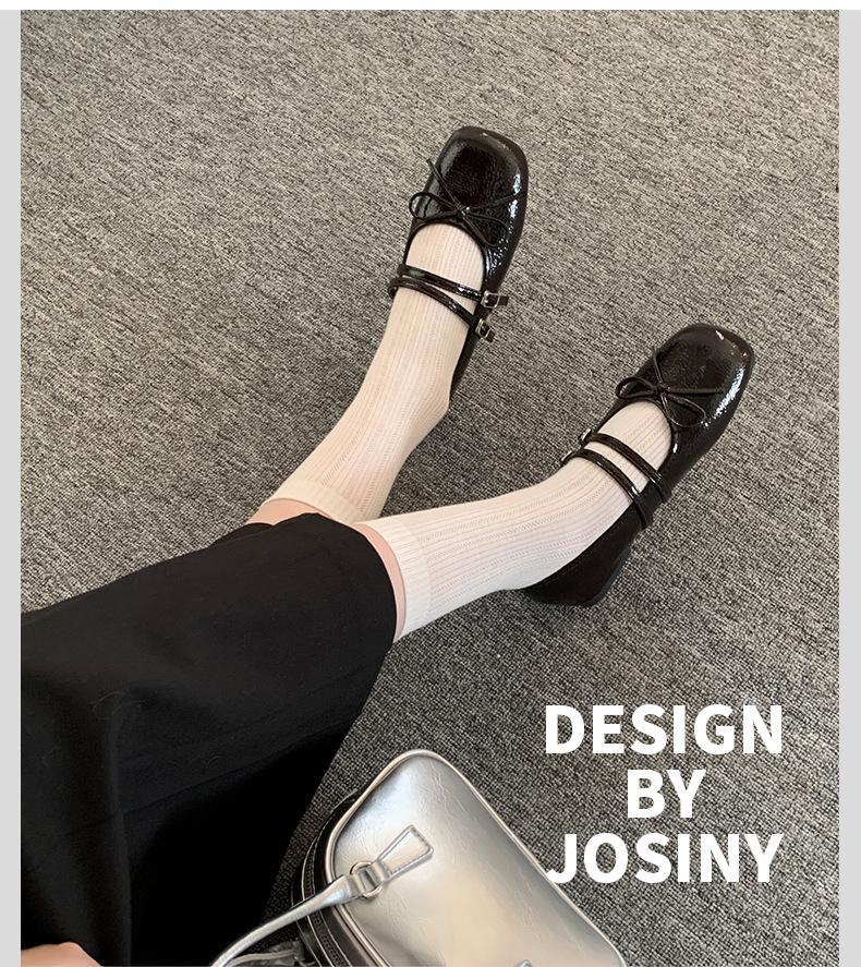 In Stock Rockfish Patent Leather Mary Jane Ballet Flats with Double Strap Bow - Women's Round Toe Low-Cut Shoes
