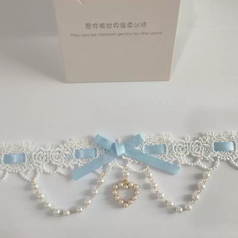 Collier ras-du-cou Lolita Rose Dentelle Nœud Perles Franges Pendentif Cœur pour Femmes Y2K Princessse Gothique Collier Cosplay Bijoux de Fête