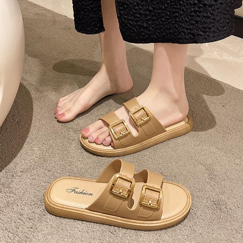 Summer New Women's Slippers Buckle Design Thick-soled Women's Slippers Wear Fashionable Versatile Soft Sole- .CM Beach Women's Shoes