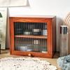 1pc Double Layers Cosmetic&food Wood Storage Cabinet with Transparent Glass Flip Cover,retro Bedroom&kitchen Desktop Collect Rack.